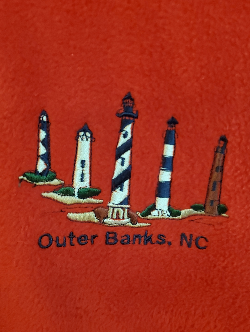 Outer Banks Lighthouses Fleece Jacket With Hood Size XL Red Navy